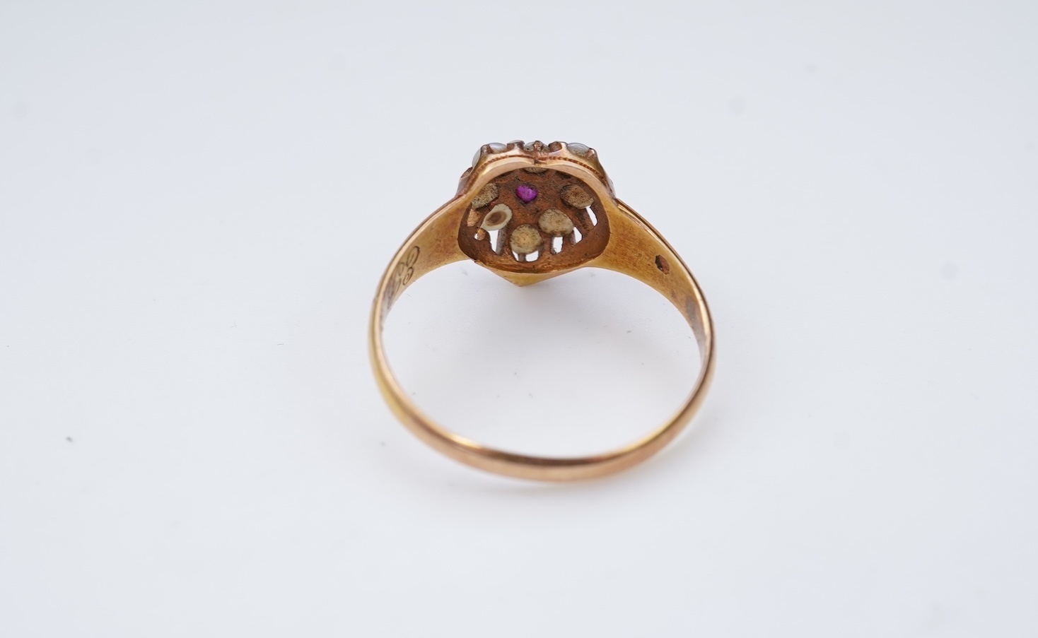 A Victorian pearl and ruby ring, circa 1871